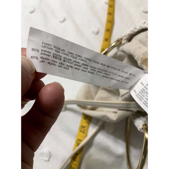 Zara Trafulac Crocheted Bucket Bag Cream Gold Crossbody Boho Club Party Glam - Picture 9 of 10